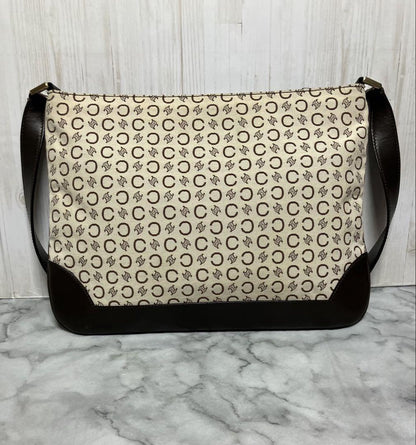 CELINE Shoulder Bag Purse C Macadam Canvas Leather Brown Off White Authentic