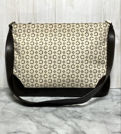 CELINE Shoulder Bag Purse C Macadam Canvas Leather Brown Off White Authentic