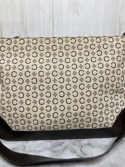 CELINE Shoulder Bag Purse C Macadam Canvas Leather Brown Off White Authentic