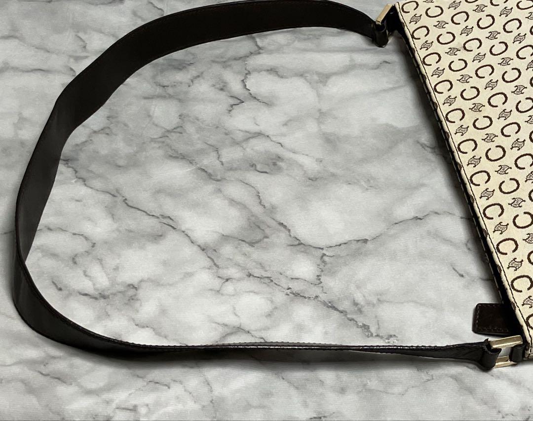 CELINE Shoulder Bag Purse C Macadam Canvas Leather Brown Off White Authentic