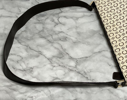 CELINE Shoulder Bag Purse C Macadam Canvas Leather Brown Off White Authentic