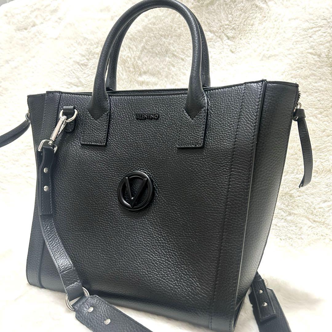 Mario Valentino Hand Shoulder Bag Tote Purse 2way Leather Black Authentic