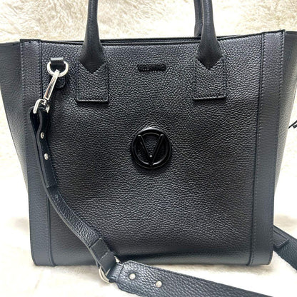 Mario Valentino Hand Shoulder Bag Tote Purse 2way Leather Black Authentic