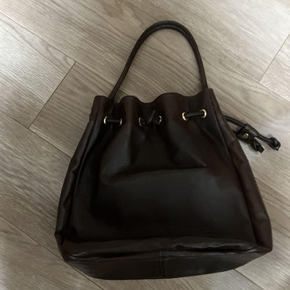 Valentino Hand Bag Tote Purse V Logo Dark Brown Authentic