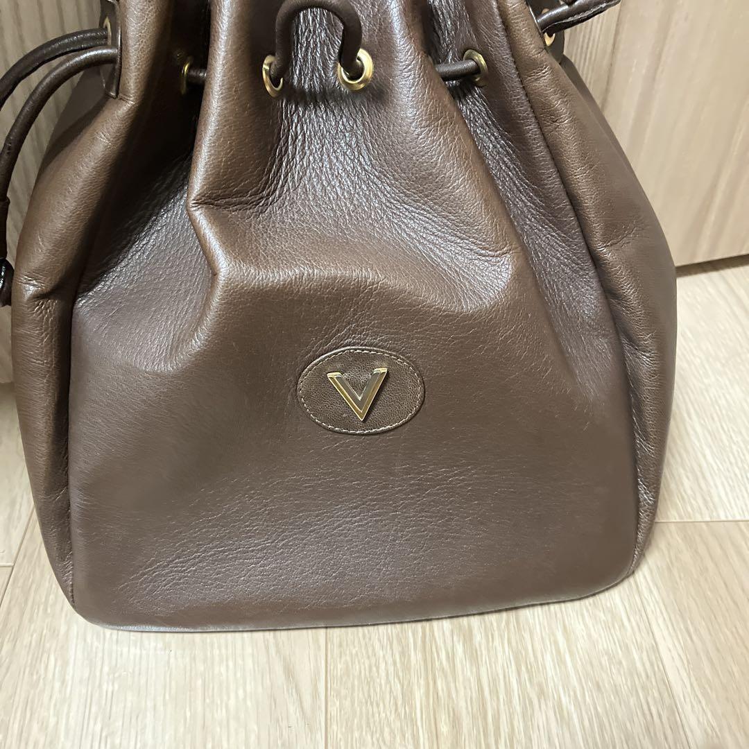 Valentino Hand Bag Tote Purse V Logo Dark Brown Authentic