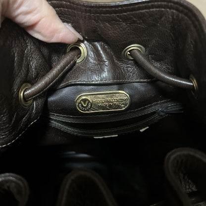 Valentino Hand Bag Tote Purse V Logo Dark Brown Authentic