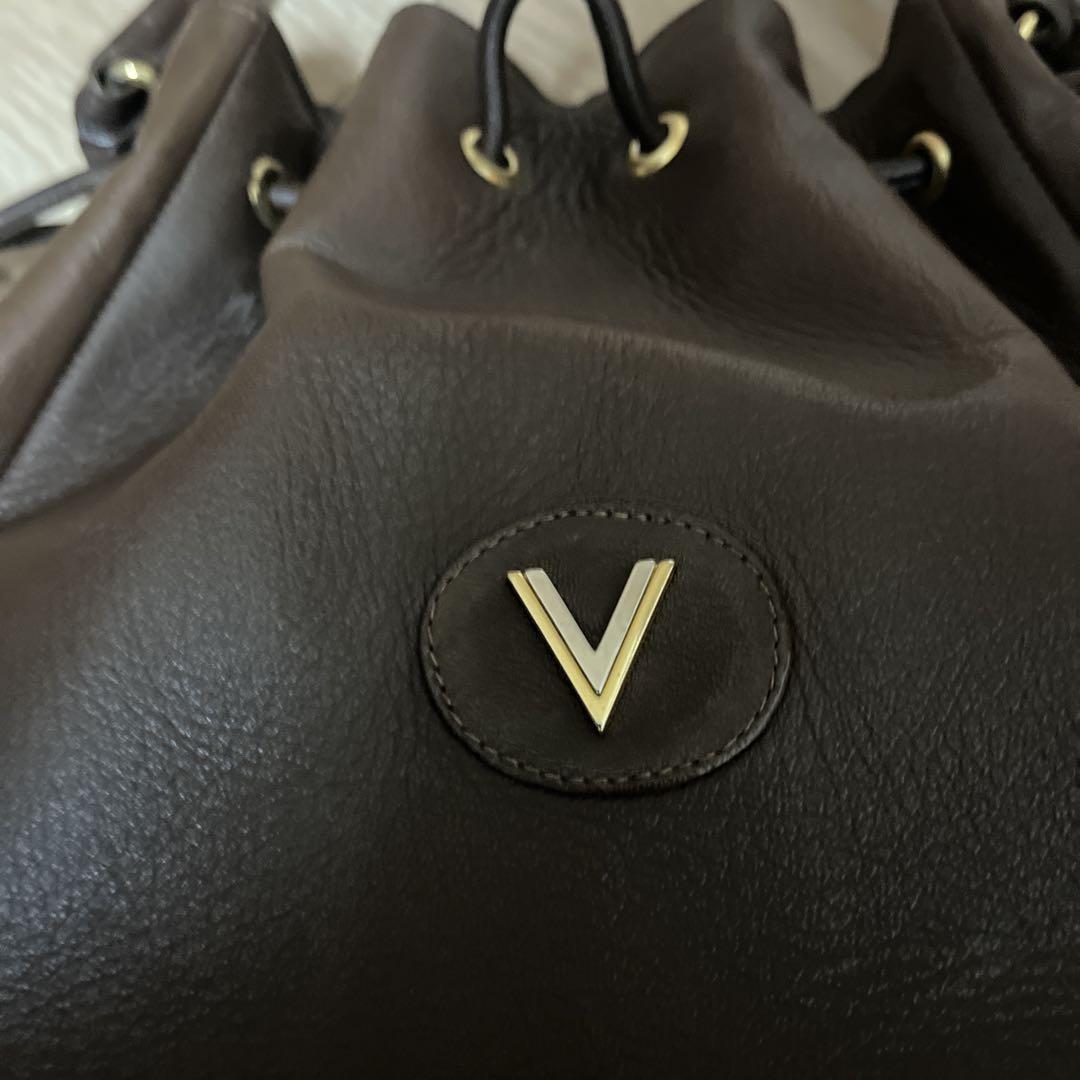 Valentino Hand Bag Tote Purse V Logo Dark Brown Authentic