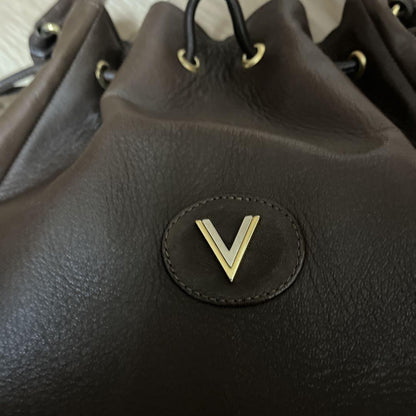 Valentino Hand Bag Tote Purse V Logo Dark Brown Authentic