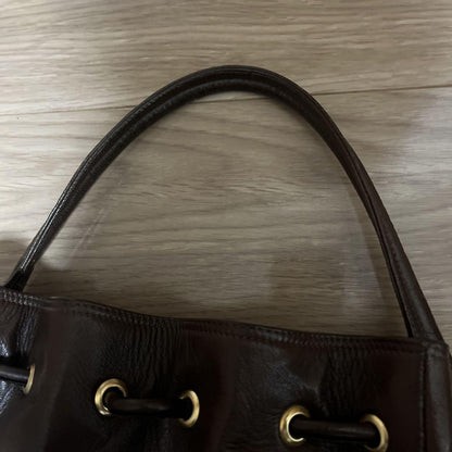 Valentino Hand Bag Tote Purse V Logo Dark Brown Authentic