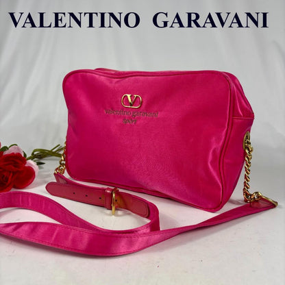 Valentino Garavani sport Shoulder Bag Purse Logo Nylon Leather Pink Authentic