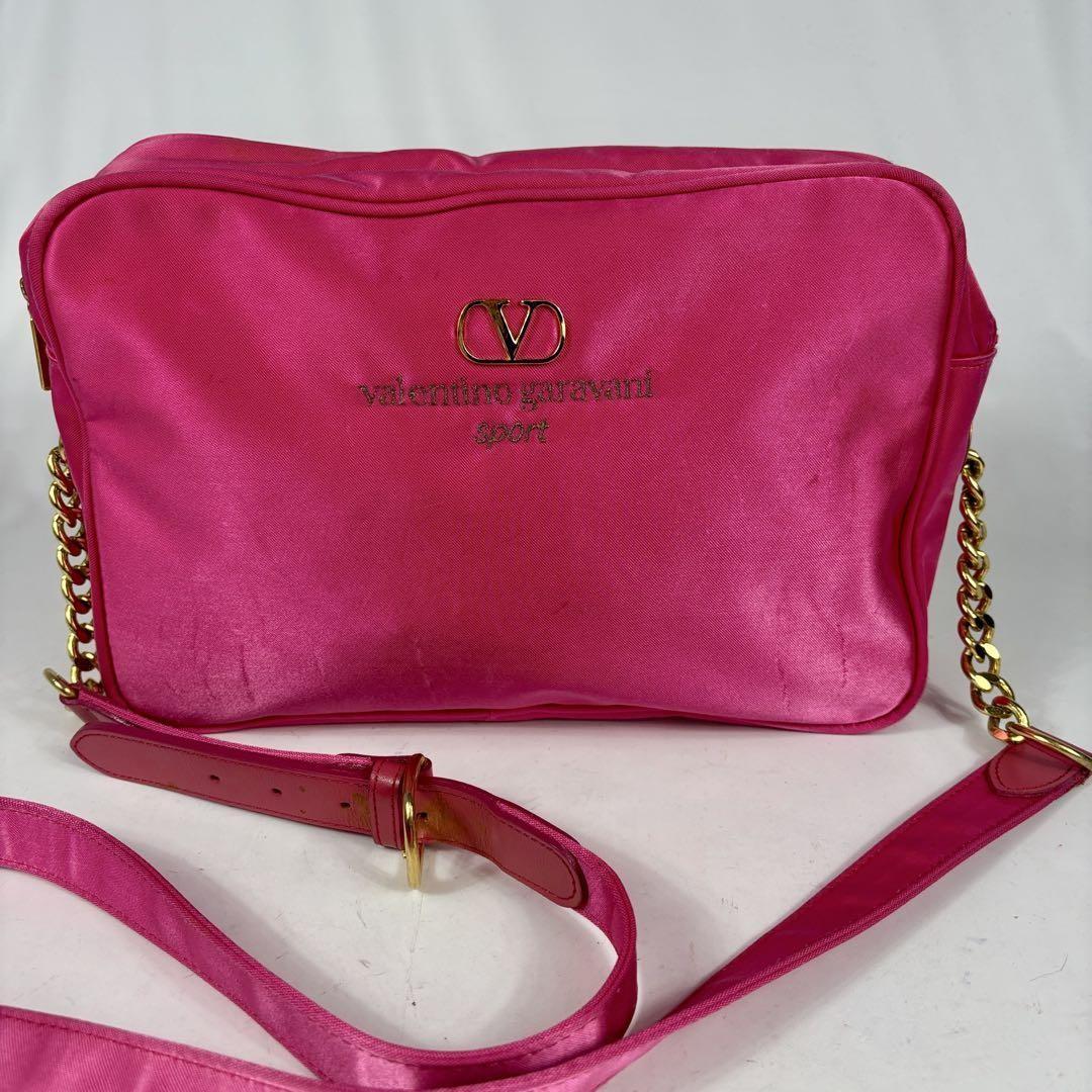 Valentino Garavani sport Shoulder Bag Purse Logo Nylon Leather Pink Authentic