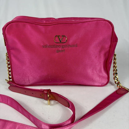 Valentino Garavani sport Shoulder Bag Purse Logo Nylon Leather Pink Authentic
