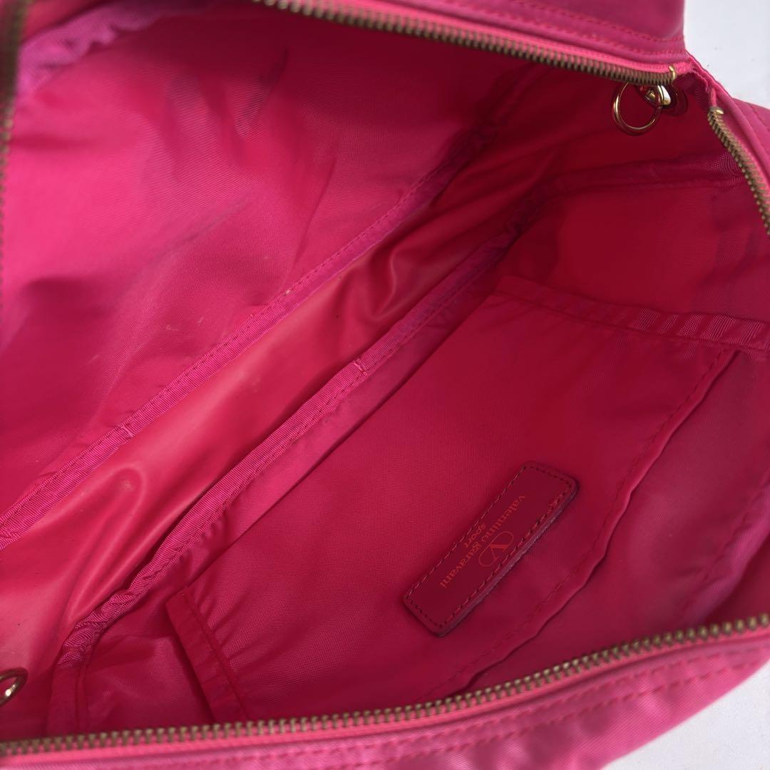 Valentino Garavani sport Shoulder Bag Purse Logo Nylon Leather Pink Authentic