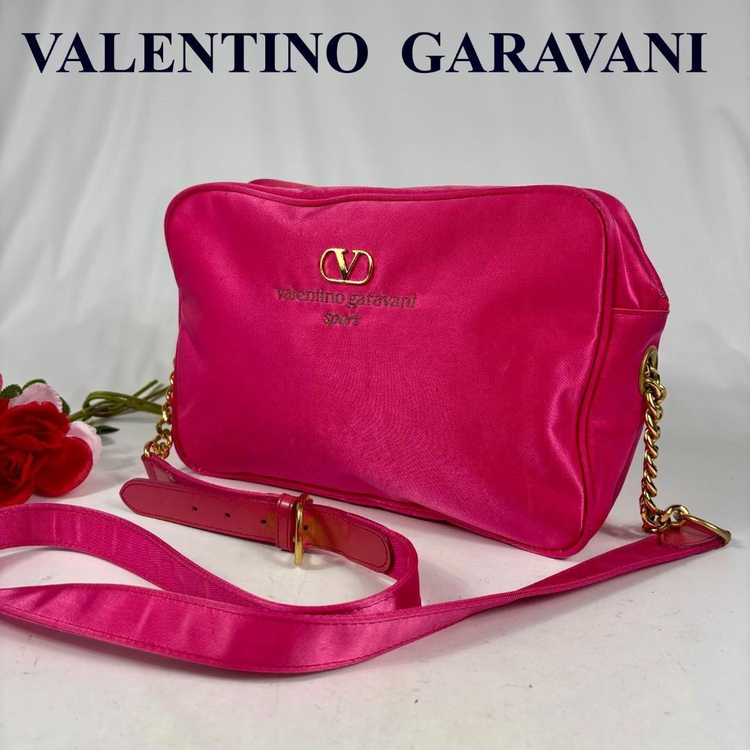 Valentino Garavani sport Shoulder Bag Purse Logo Nylon Leather Pink Authentic