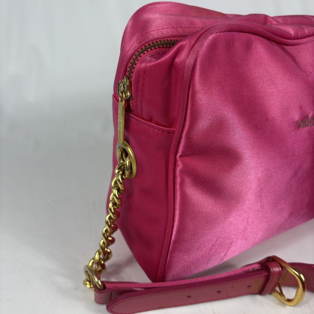 Valentino Garavani sport Shoulder Bag Purse Logo Nylon Leather Pink Authentic