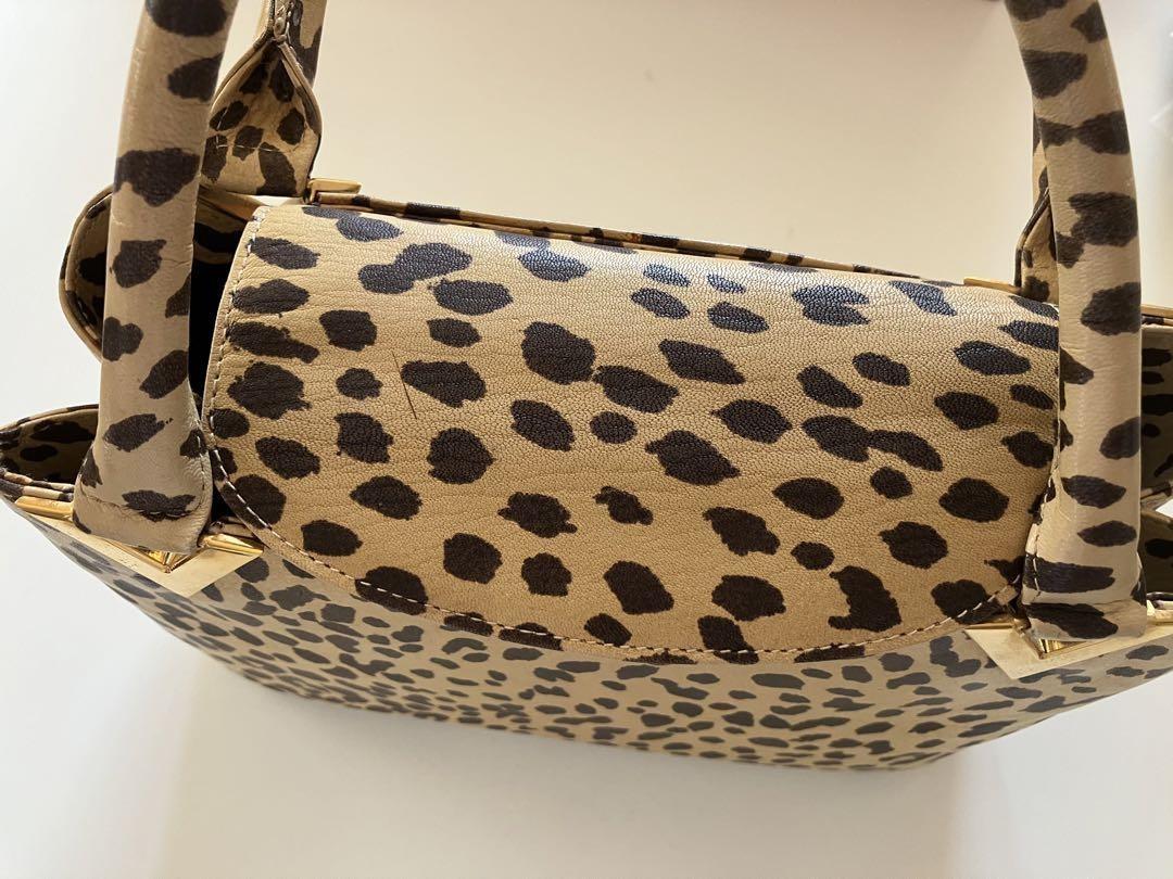 Valentino Hand Bag Tote Purse Leopard Beige Brown Authentic