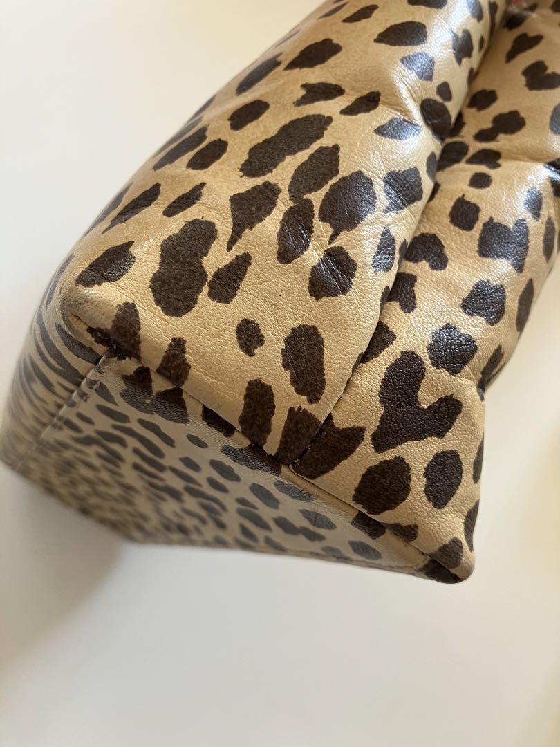 Valentino Hand Bag Tote Purse Leopard Beige Brown Authentic