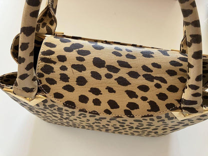 Valentino Hand Bag Tote Purse Leopard Beige Brown Authentic