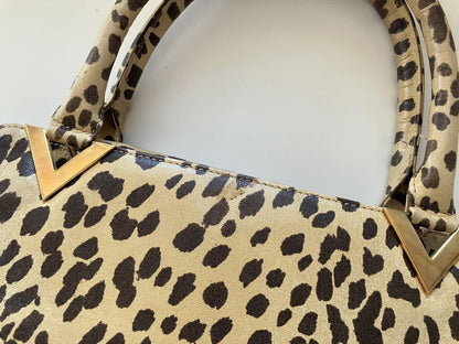 Valentino Hand Bag Tote Purse Leopard Beige Brown Authentic