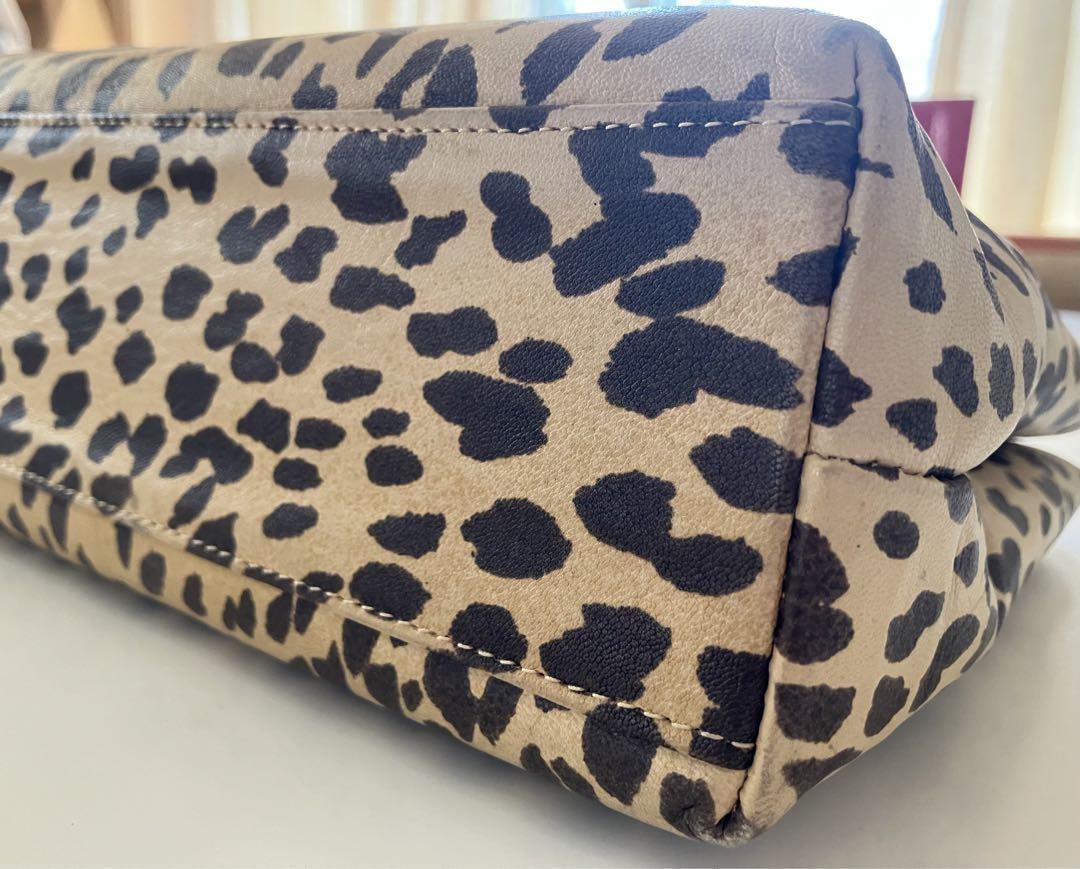 Valentino Hand Bag Tote Purse Leopard Beige Brown Authentic