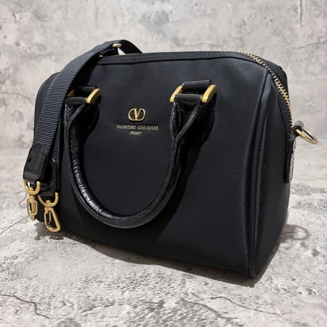 Valentino Garavani Shoulder Bag Purse Mini Boston 2way Logo Black Authentic