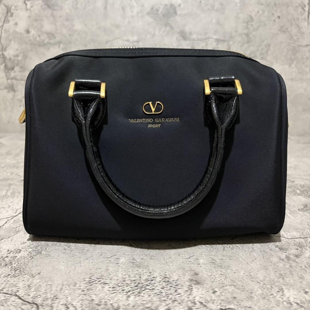 Valentino Garavani Shoulder Bag Purse Mini Boston 2way Logo Black Authentic