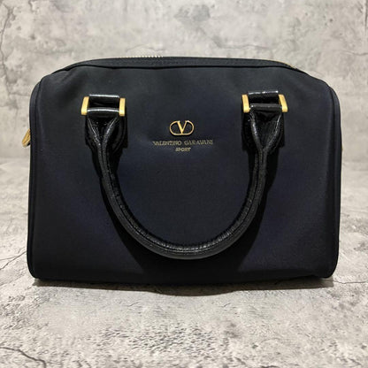 Valentino Garavani Shoulder Bag Purse Mini Boston 2way Logo Black Authentic