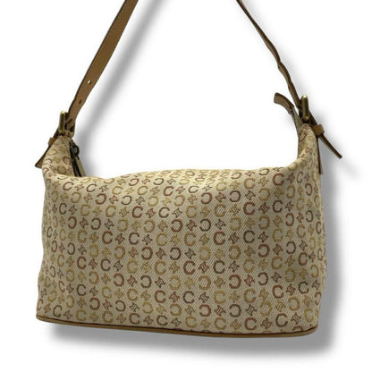 CELINE Accessory Pouch Shoulder Bag Purse C Macadam Canvas Leather Beige Auth