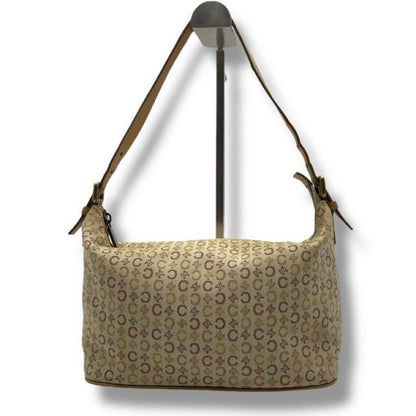 CELINE Accessory Pouch Shoulder Bag Purse C Macadam Canvas Leather Beige Auth