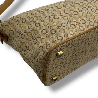 CELINE Accessory Pouch Shoulder Bag Purse C Macadam Canvas Leather Beige Auth