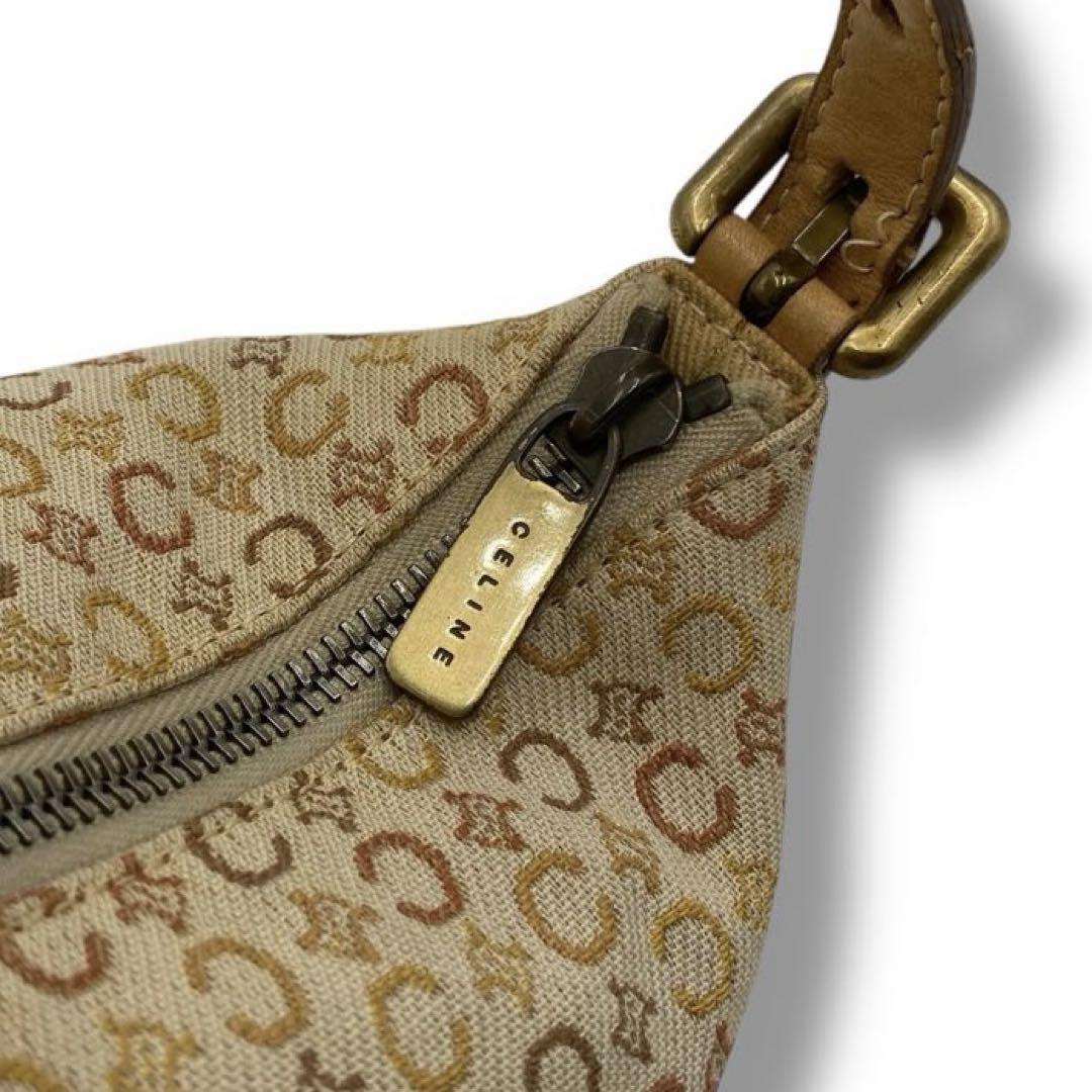 CELINE Accessory Pouch Shoulder Bag Purse C Macadam Canvas Leather Beige Auth