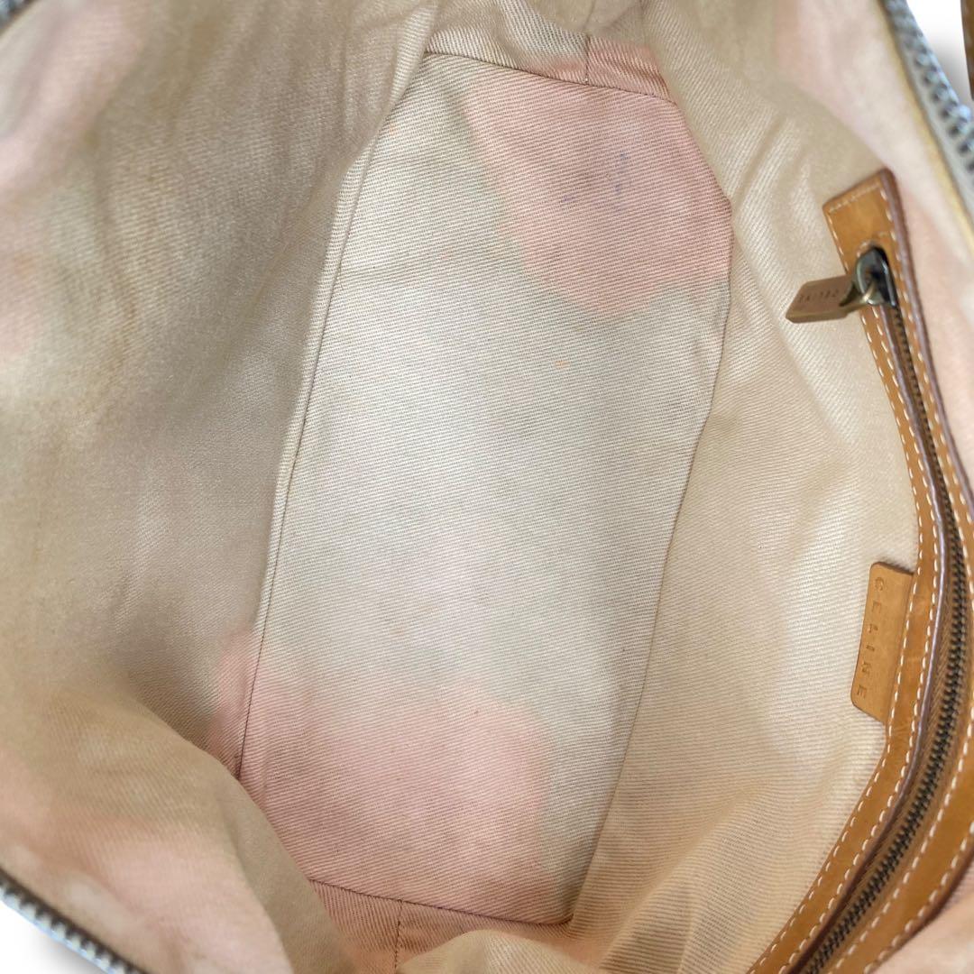 CELINE Accessory Pouch Shoulder Bag Purse C Macadam Canvas Leather Beige Auth