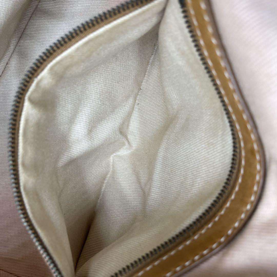 CELINE Accessory Pouch Shoulder Bag Purse C Macadam Canvas Leather Beige Auth