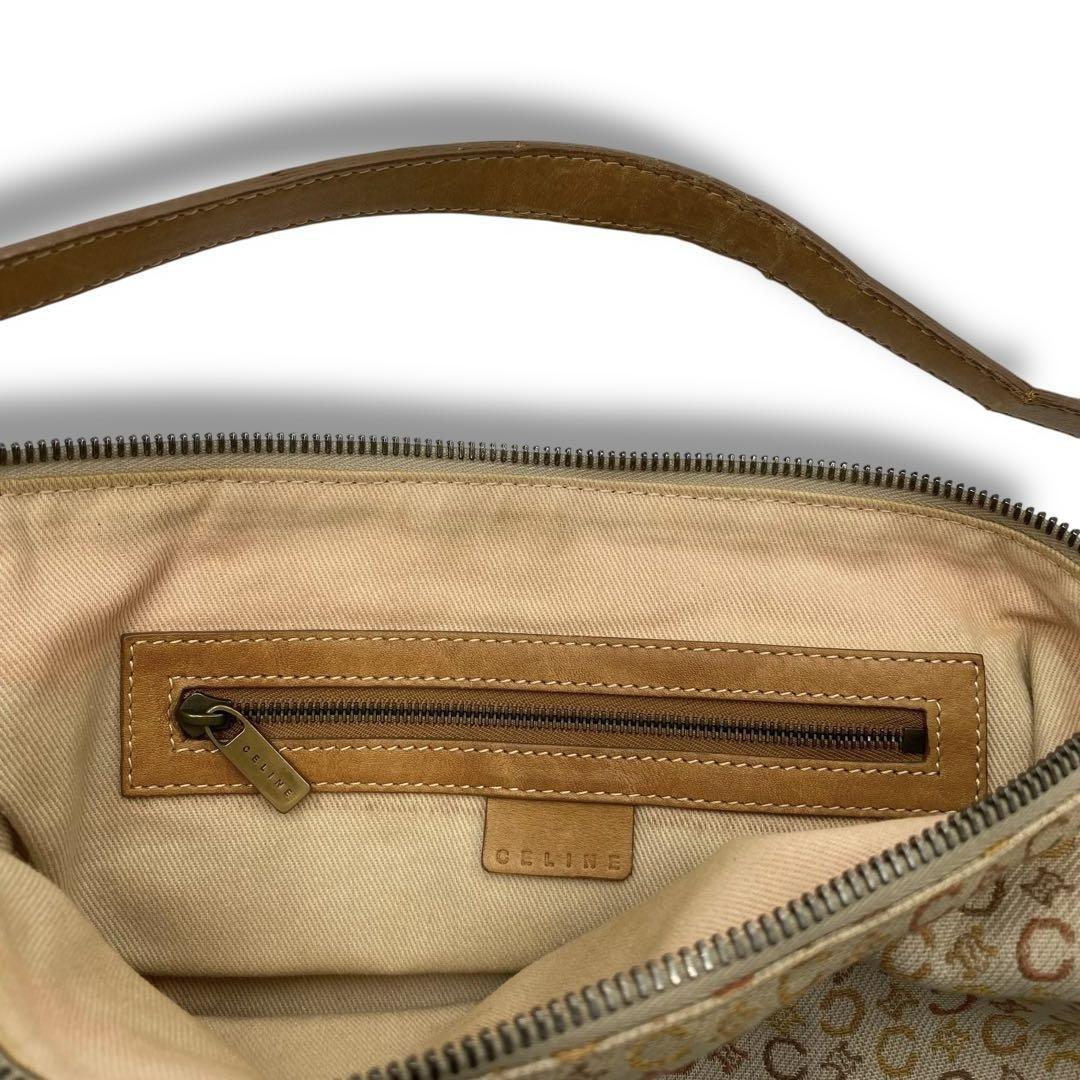 CELINE Accessory Pouch Shoulder Bag Purse C Macadam Canvas Leather Beige Auth