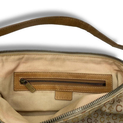 CELINE Accessory Pouch Shoulder Bag Purse C Macadam Canvas Leather Beige Auth