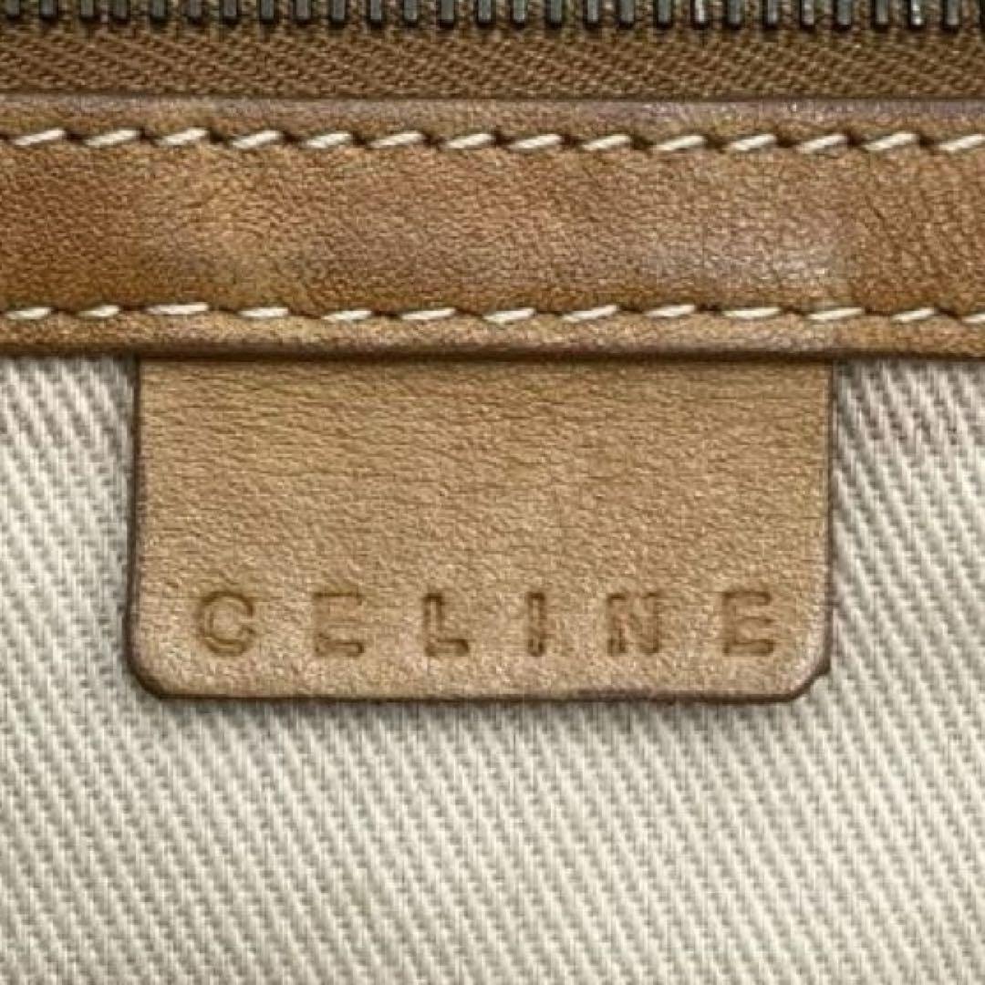 CELINE Accessory Pouch Shoulder Bag Purse C Macadam Canvas Leather Beige Auth