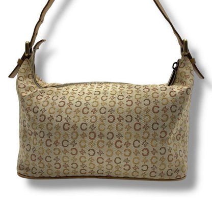 CELINE Accessory Pouch Shoulder Bag Purse C Macadam Canvas Leather Beige Auth