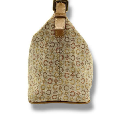 CELINE Accessory Pouch Shoulder Bag Purse C Macadam Canvas Leather Beige Auth
