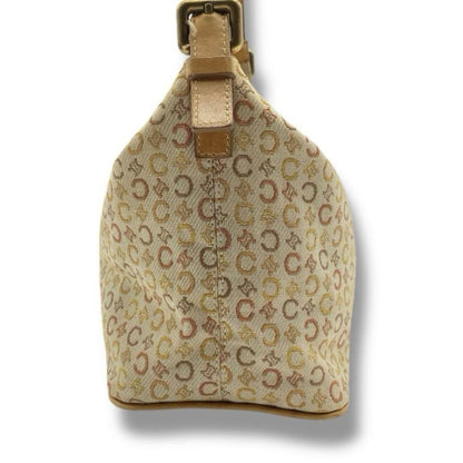 CELINE Accessory Pouch Shoulder Bag Purse C Macadam Canvas Leather Beige Auth