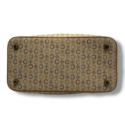 CELINE Accessory Pouch Shoulder Bag Purse C Macadam Canvas Leather Beige Auth