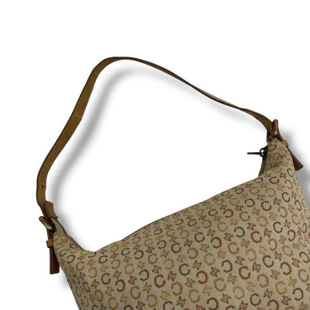 CELINE Accessory Pouch Shoulder Bag Purse C Macadam Canvas Leather Beige Auth