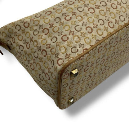 CELINE Accessory Pouch Shoulder Bag Purse C Macadam Canvas Leather Beige Auth