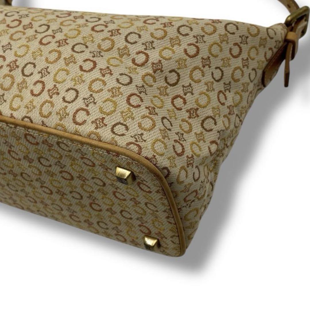 CELINE Accessory Pouch Shoulder Bag Purse C Macadam Canvas Leather Beige Auth