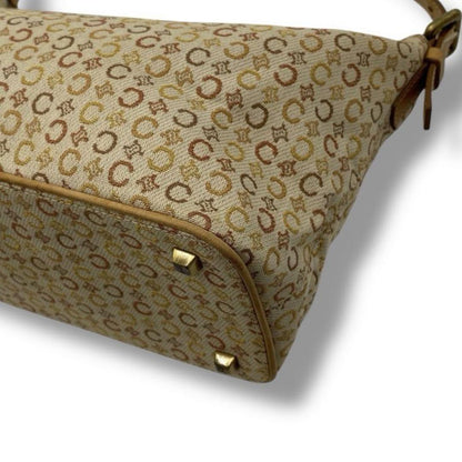 CELINE Accessory Pouch Shoulder Bag Purse C Macadam Canvas Leather Beige Auth