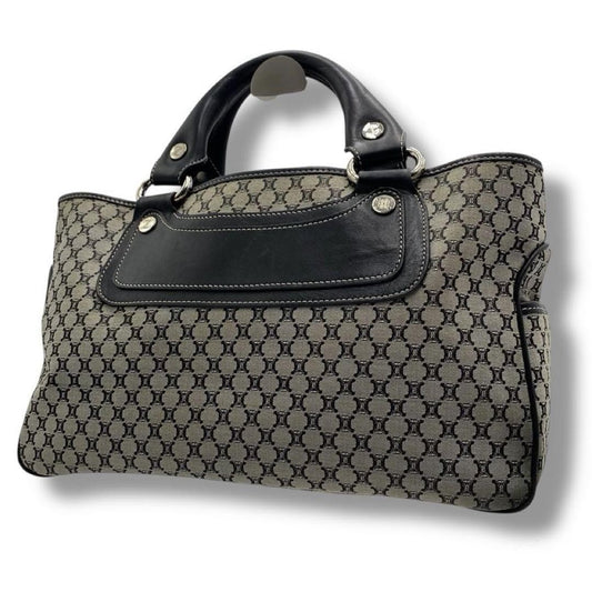 CELINE Hand Bag Tote Purse Boogie Macadam Nylon Canvas Leather Gray Authentic