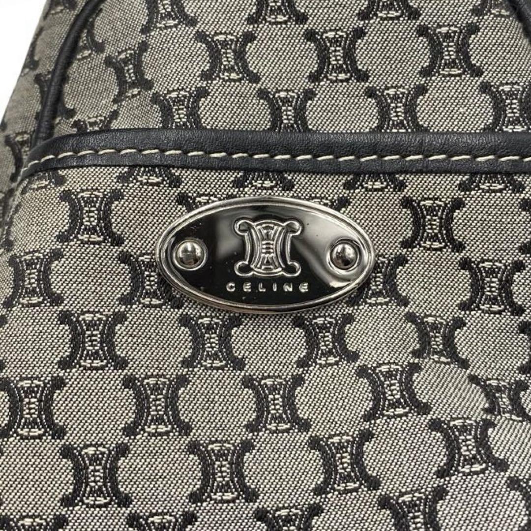 CELINE Hand Bag Tote Purse Boogie Macadam Nylon Canvas Leather Gray Authentic