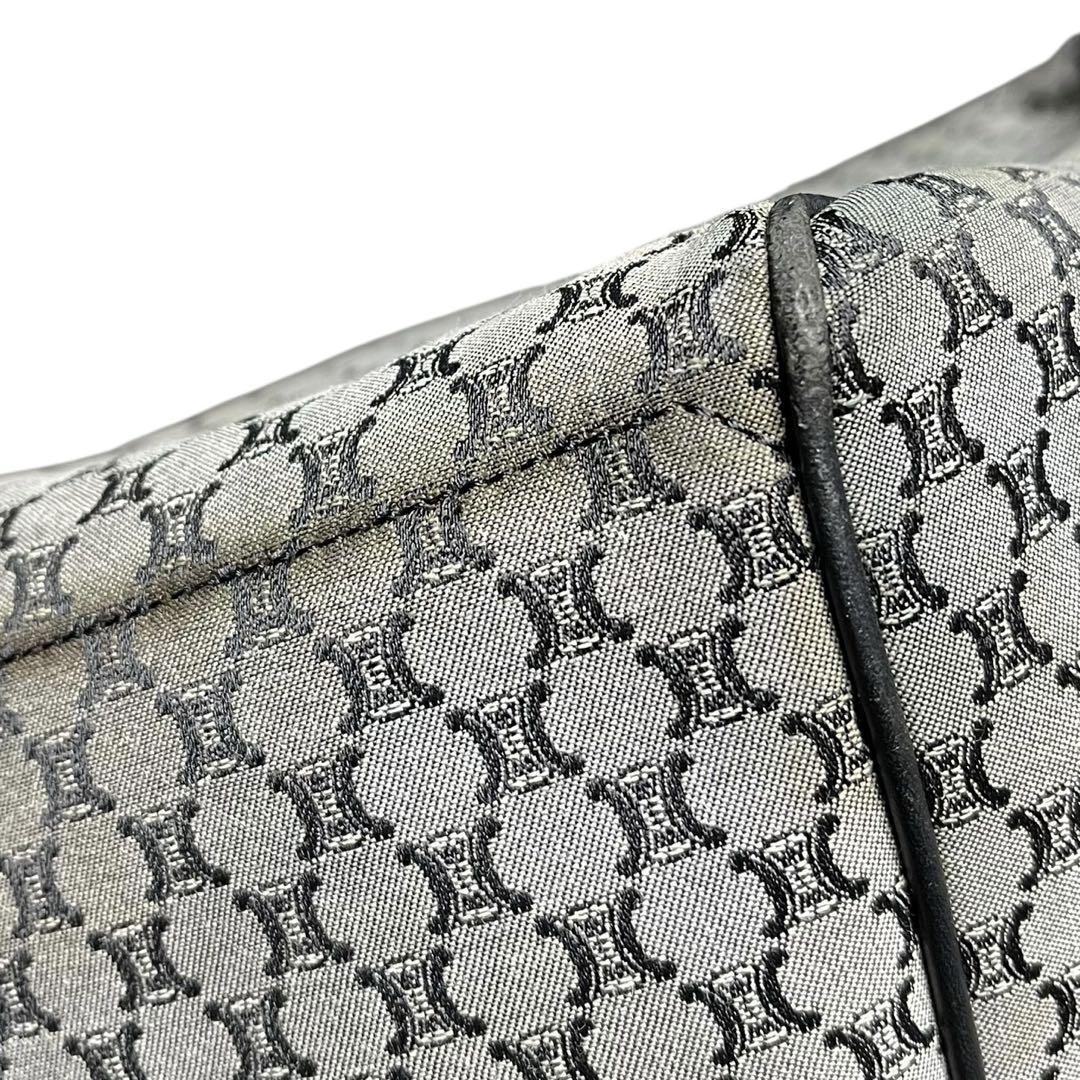 CELINE Hand Bag Tote Purse Boogie Macadam Nylon Canvas Leather Gray Authentic