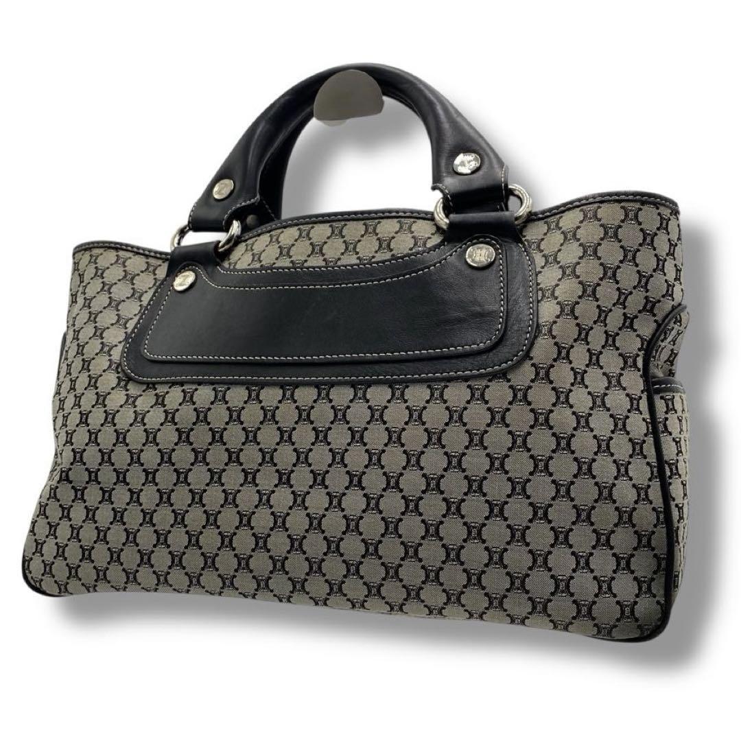 CELINE Hand Bag Tote Purse Boogie Macadam Nylon Canvas Leather Gray Authentic