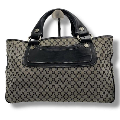 CELINE Hand Bag Tote Purse Boogie Macadam Nylon Canvas Leather Gray Authentic