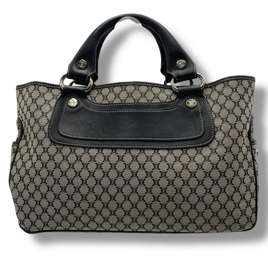 CELINE Hand Bag Tote Purse Boogie Macadam Nylon Canvas Leather Gray Authentic